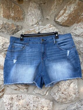 Time and Tru Women’s Plus Blue Distressed Denim Cutoff Shorts - 18